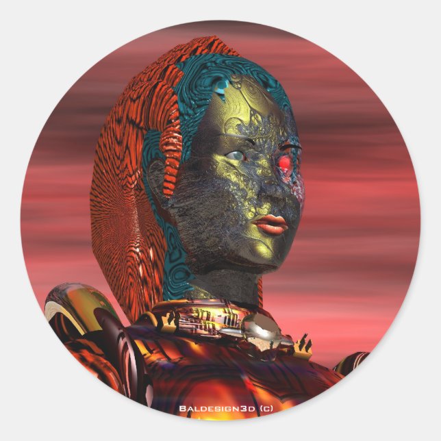 ARES CYBORG PORTRAIT Red Science Fiction Sci-Fi Runder Aufkleber (Vorderseite)