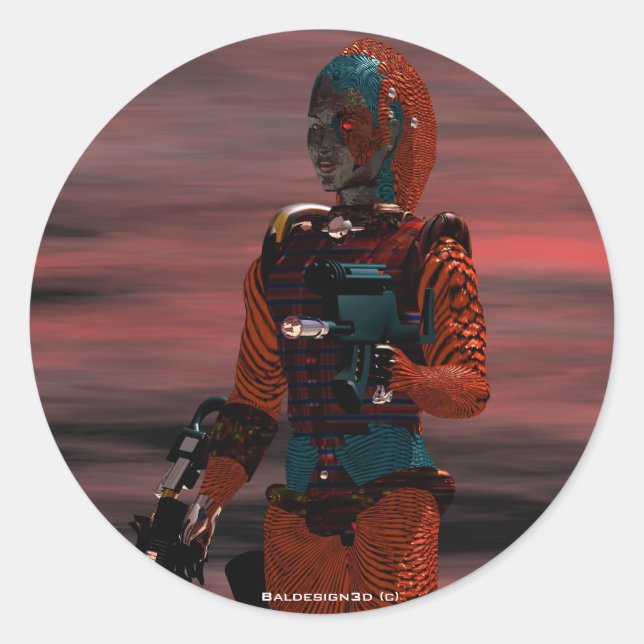 ARES CYBORG Red Sunset Science Fiction, Sci-Fi Runder Aufkleber (Vorderseite)