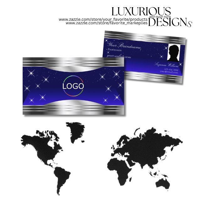 Arful Night Sky Blue Silver Border Logo und Foto Visitenkarte (Von Creator hochgeladen)