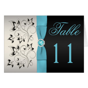 Argent, Aqua, et carte florale noire de nombre de