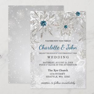 argent aqua flocons de neige invitation de mariage