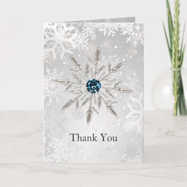 argent aqua snowflakes hiver mariage Merci (Devant)