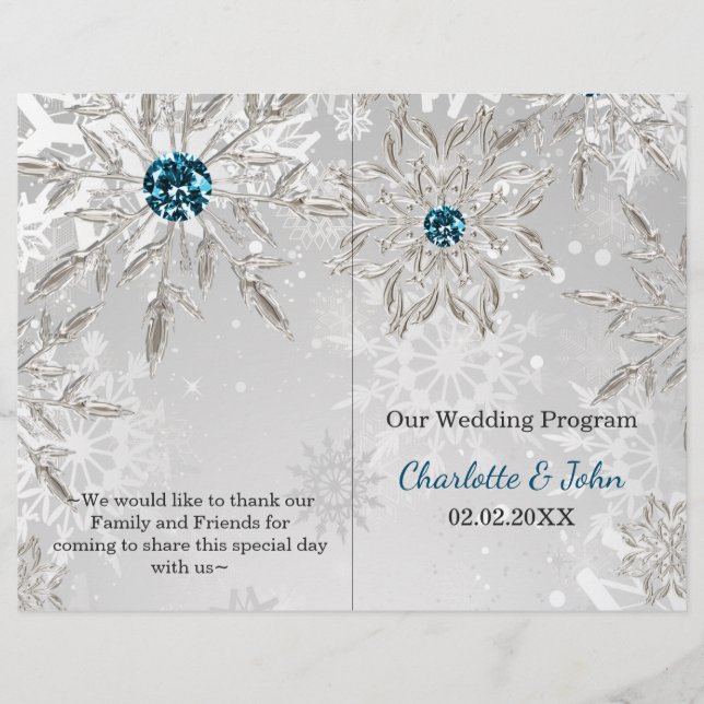 argent aqua snowflakes programme de mariage d'hive (Devant)