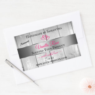Argent Blanc Grain produit Étiquettes Coeurs roses