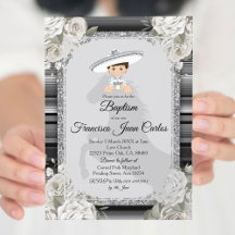Argent Blanc Mexicain Boy Baptême Invitation