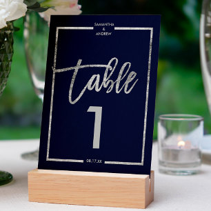 Argent cadre script marine bleu numéro de table
