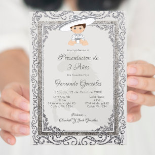 Argent Charro Mexicain Tres Anos Boy Invitation