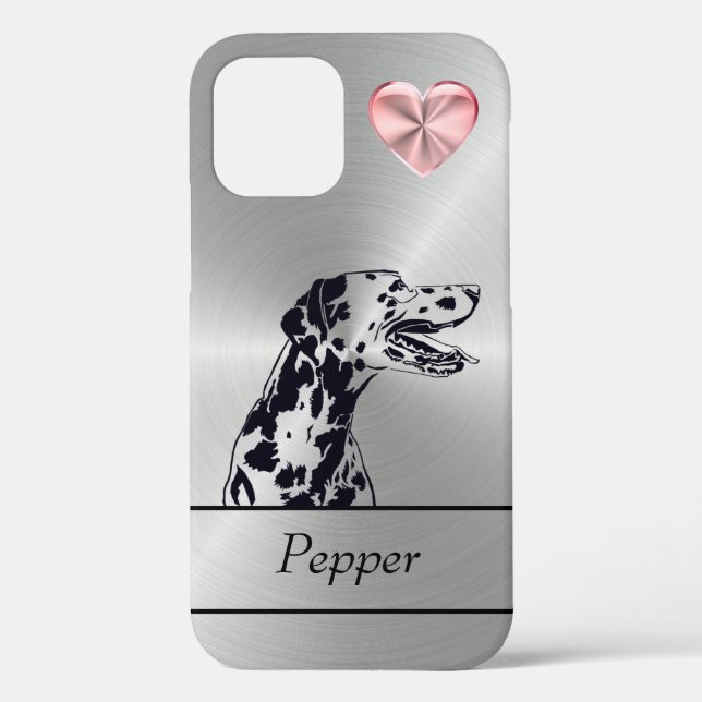 Argent/Coeur rose Coque de l'iPhone 12 Dalmatien (Verso)