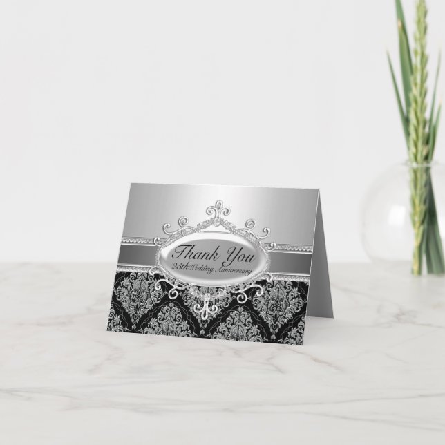 Argent Damask 25ème Mariage Anniversaire Merci (Devant)