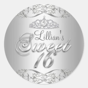 Argent Damask & Diamond Tiara Sweet 16 Sticker