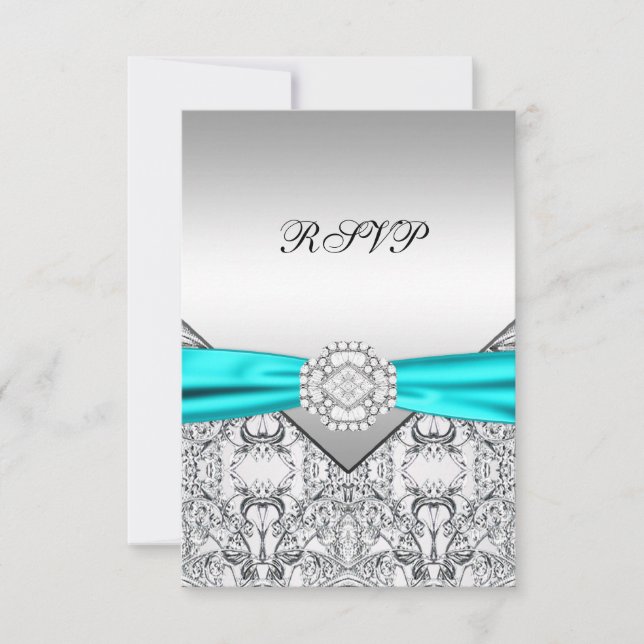 Argent élégant et mariage bleu Turquoise RSVP (Devant)