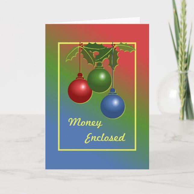 Argent Enfermé Ornement et Carte de Noël Holly (Devant)