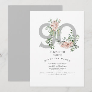 Argent et blanc Elegant Rose Rose 90ème Invitation