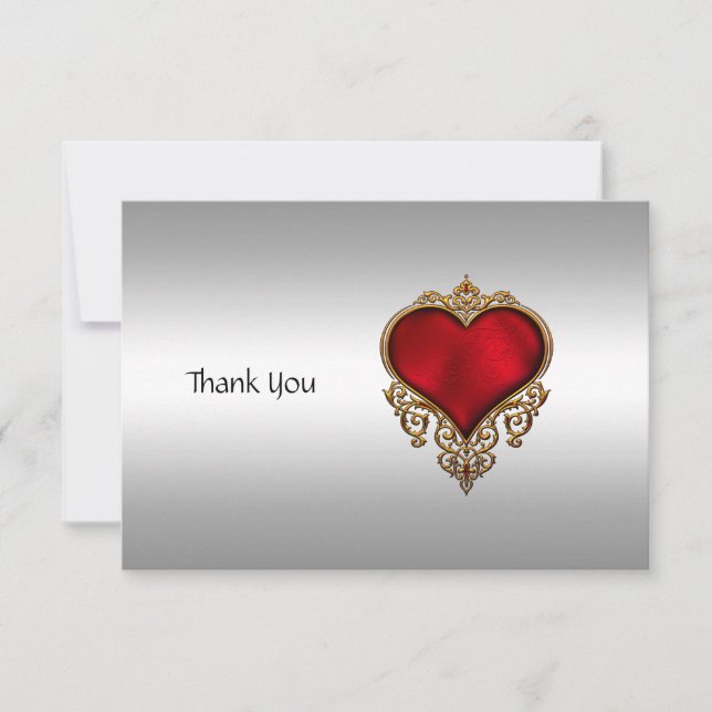 Argent et coeur carte de remerciements (Devant)