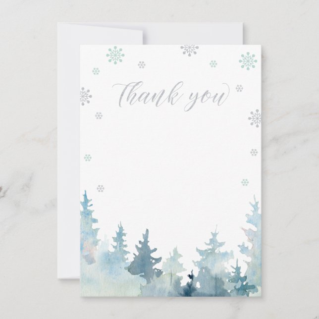 Argent et Mint Winter Wonderland Carte de remercie (Devant)