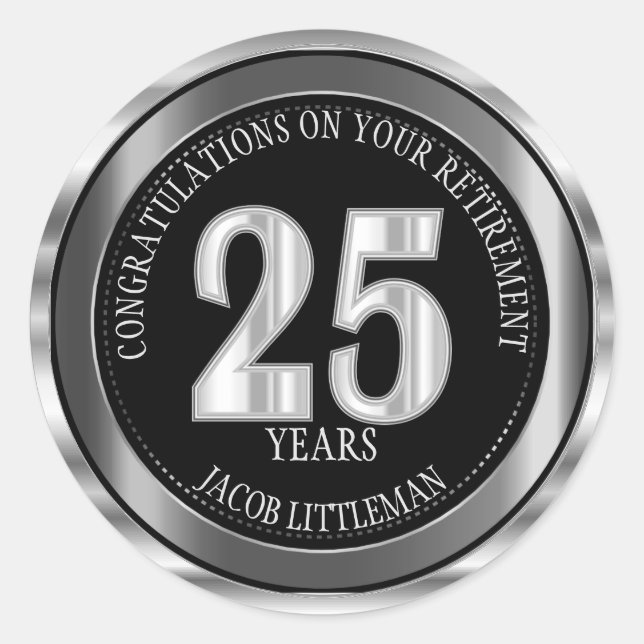 Argent et noir - Sticker rond classique de 25 ans (Devant)