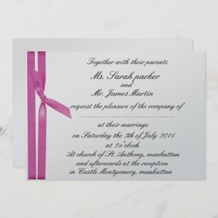 Argent et ruban rose invitation métallique