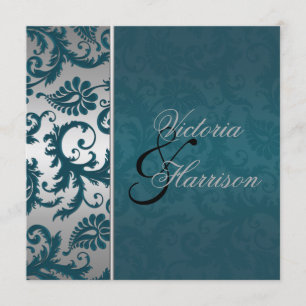 Argent et Turquoise Damask II Faire-part de mariag