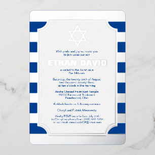 Argent Foil Barre tripée Mitzvah Invitation avec S