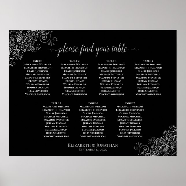 Argent Frills Black 7 Table Mariage Tableau de siè (Devant)
