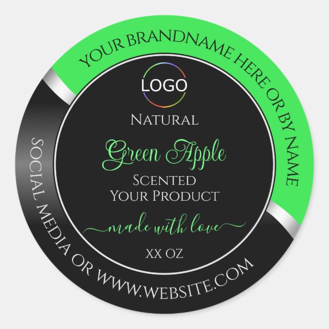 Argent noir vert avec logo Étiquettes de produits (Devant)