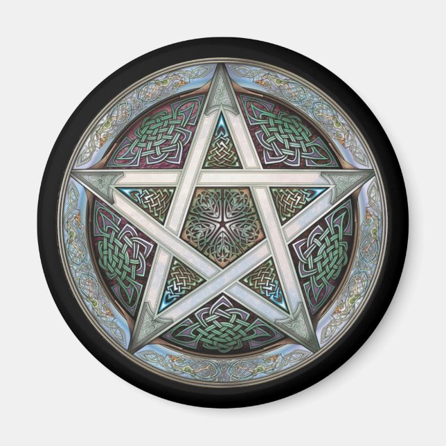 Argent Pentacle Arrondi Magnet (Devant)