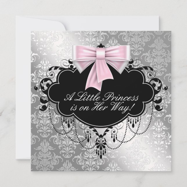 Argent rose princesse bébé douche Invitations (Devant)