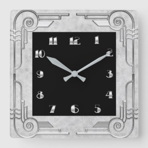 Argent Style Art Déco Carré Horloge murale