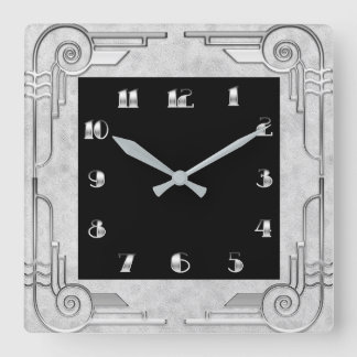 Argent Style Art Déco Carré Horloge murale
