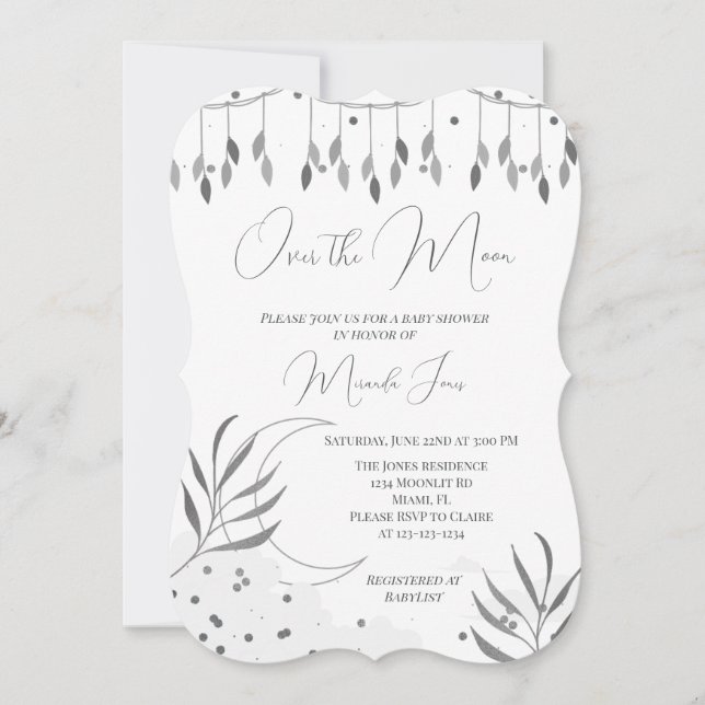 Argent sur la lune Invitation Baby shower moderne (Devant)