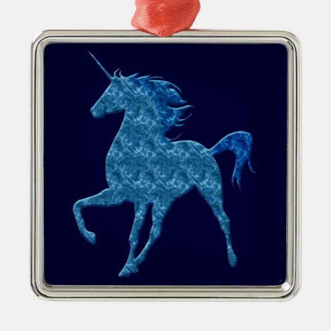 Argenté Bleu feu Unicorn Carré ornement (Devant)