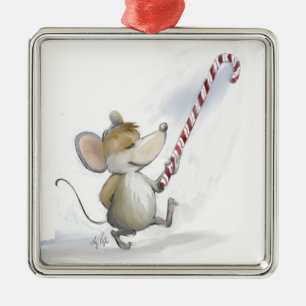 Argenté Joyeux Mouse Moe Ornement Carré
