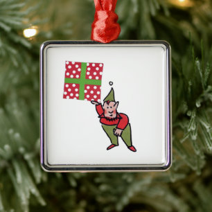 Argenté Lutin avec cadeau à pois ornement carré premium
