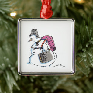 Argenté Ornement carré de luxe Bonhomme de neige avec sac