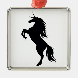 Argenté Ornement Carré de silhouette de licorne noire