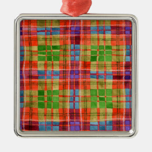 Argenté Ornement carré en verre au tartan MAC RAE