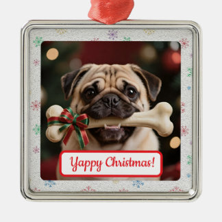 Argenté Ornement carré Noël personnalisable Chien et Os po