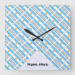 Argentina and Argentine Flag Tiled with Your Name  Quadratische Wanduhr