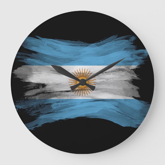 Argentina Flag Brush Stroke Große Wanduhr (Vorderseite)