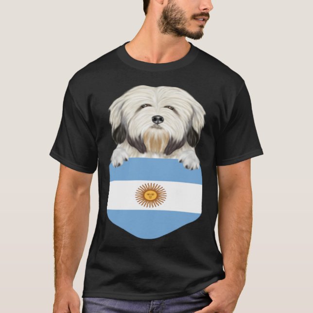 Argentina Flag Lowchen Dog In Pocket T-Shirt (Vorderseite)
