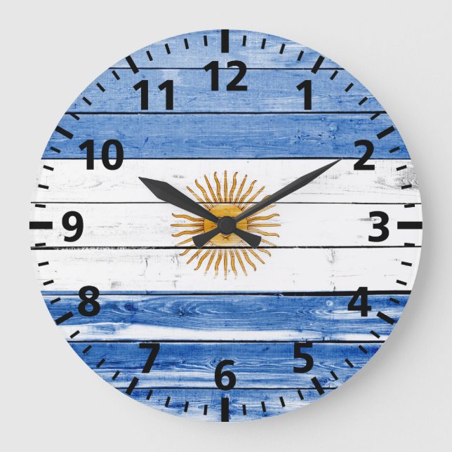 Argentina Flag Paint on Wood Große Wanduhr (Vorderseite)