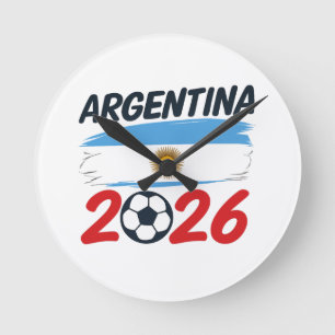 Argentinien 2026 Fußballfan-Design Flaggenfarben Runde Wanduhr