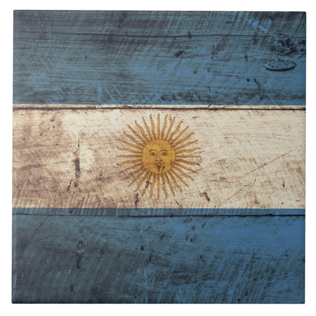 Argentinien-Flagge auf altem hölzernem Korn Fliese (Vorderseite)