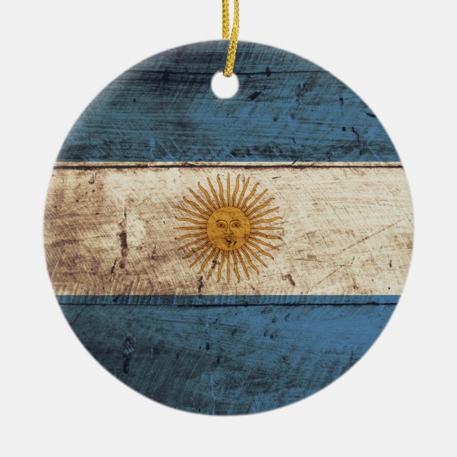 Argentinien-Flagge auf altem hölzernem Korn Keramikornament (Vorne)