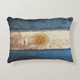 Argentinien-Flagge auf altem hölzernem Korn Zierkissen