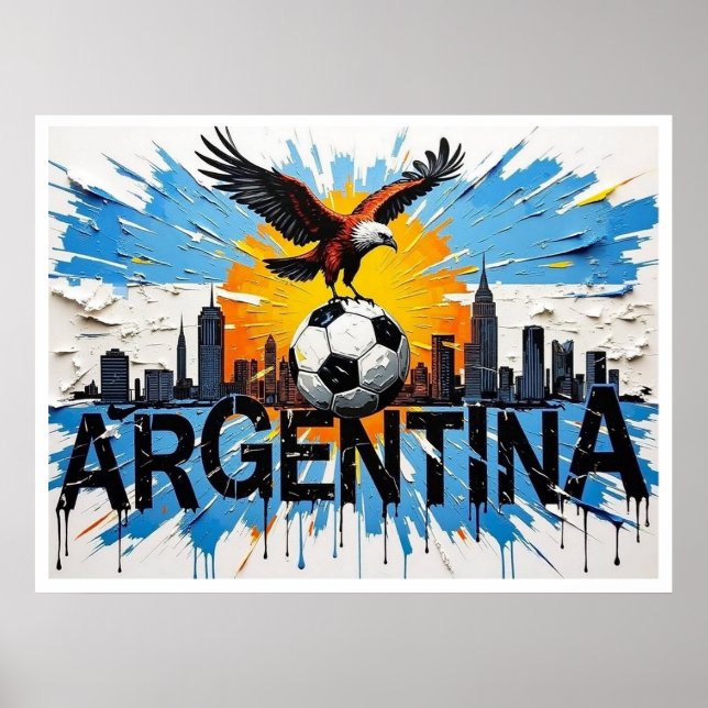 Argentinien Fußball Skyline Ölmalerei Stil Kunst Poster (Vorne)