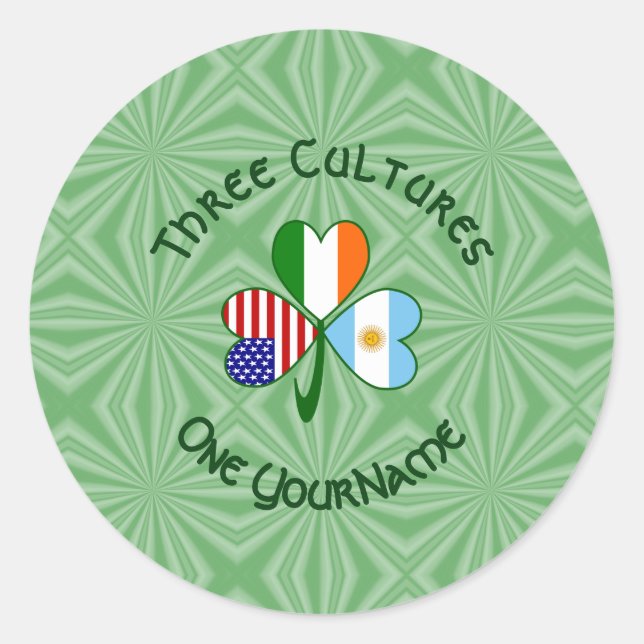 Argentinien Irland USA Kleeblatt Flag Personalisie Runder Aufkleber (Vorderseite)
