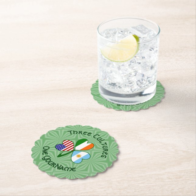 Argentinien USA Irland Flaggen Kleeblatt Ihr Name Untersetzer (Vor Ort)