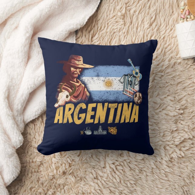 Argentinien Vintag Gaucho mit Fahnenfußball Kissen (Decke)