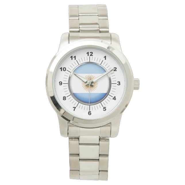 Argentinische Flagge für Männer Oversized Silver W Armbanduhr (Vorderseite)